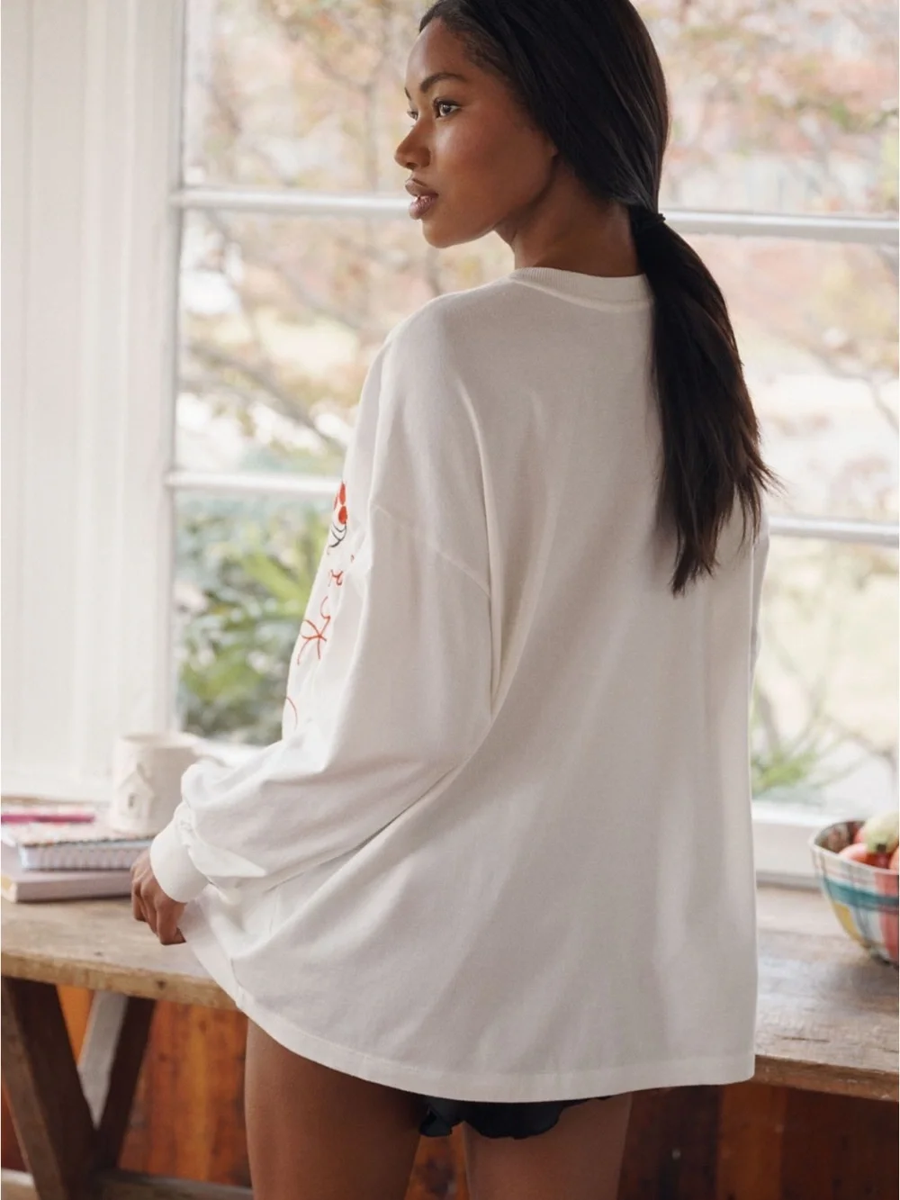 Anthropologie LyreBird Embroidered Graphic Long Sleeve Tee | Large | NWT - Picture 3 of 3